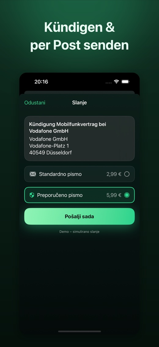 Kündigen und per Post senden